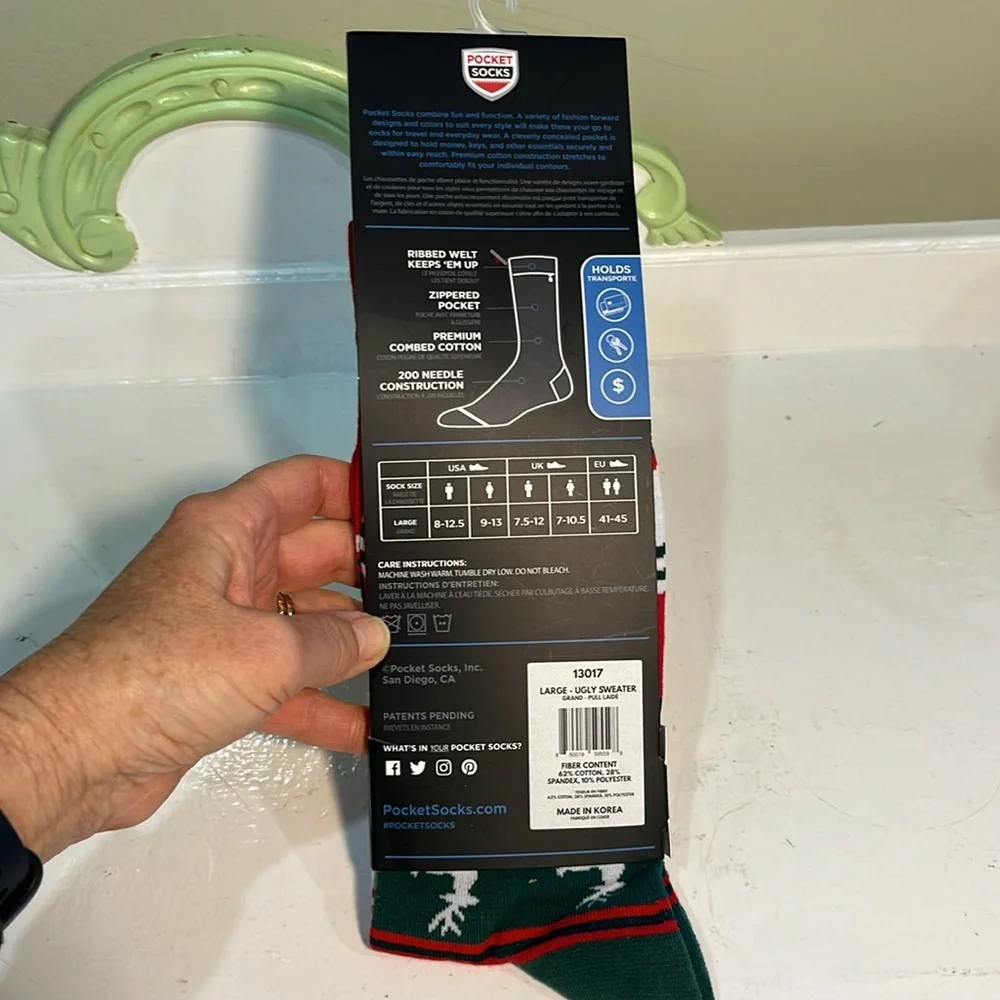 Ugly Sweater Pocket Socks NEW in Packaging